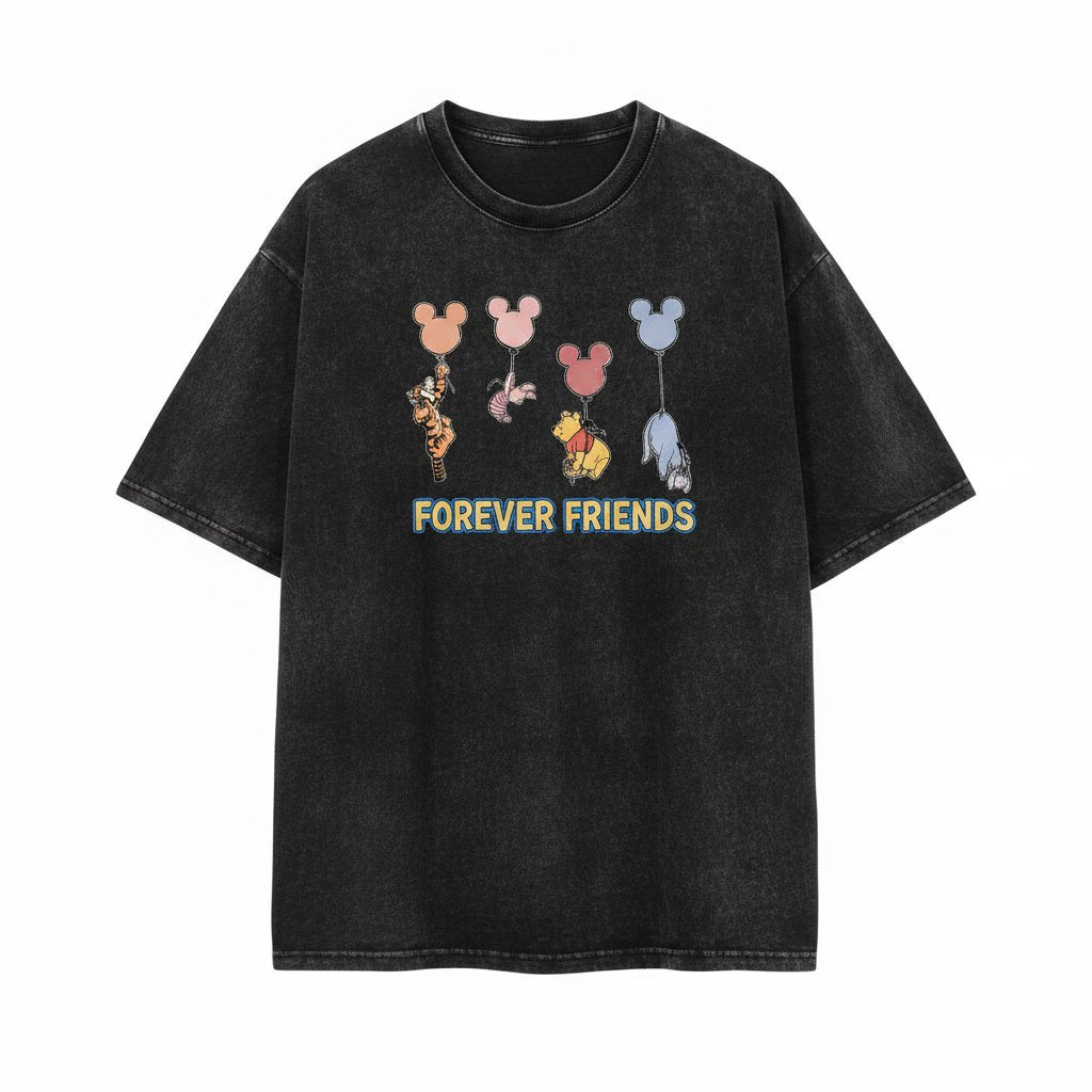 Comfort Colors Cute Winnie Bear Friends Balloons Unisex Wash T-Shirt