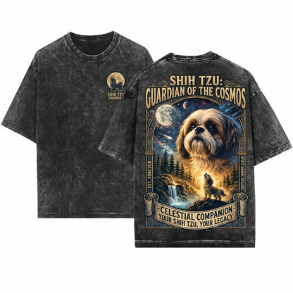 Vintage Shih Tzu Howling Moon Graphic Gift Silly Dog 90s Retro Animal Apparel Unisex Wash T-Shirt