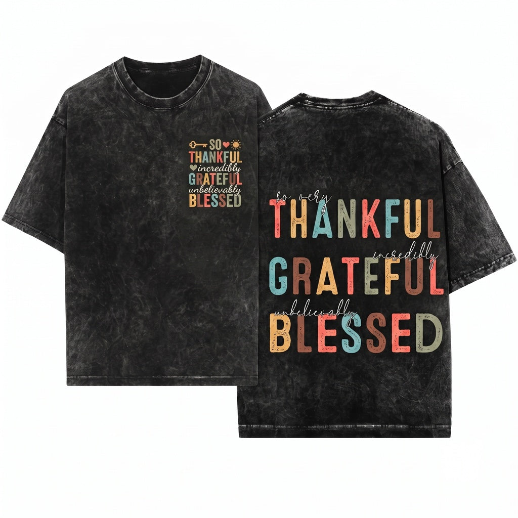 Retro Grunge Christian Fall Thanksgiving Incredibly Grateful Unbelievably Blessed So Very Thankful Unisex Wash T-Shirt