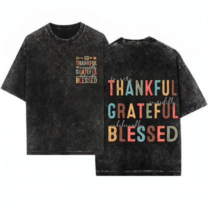 Retro Grunge Christian Fall Thanksgiving Incredibly Grateful Unbelievably Blessed So Very Thankful Unisex Wash T-Shirt