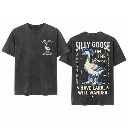 Silly Goose On The Loose Cute Aesthetic Meme Farm Girl Gift Unisex Wash T-Shirt