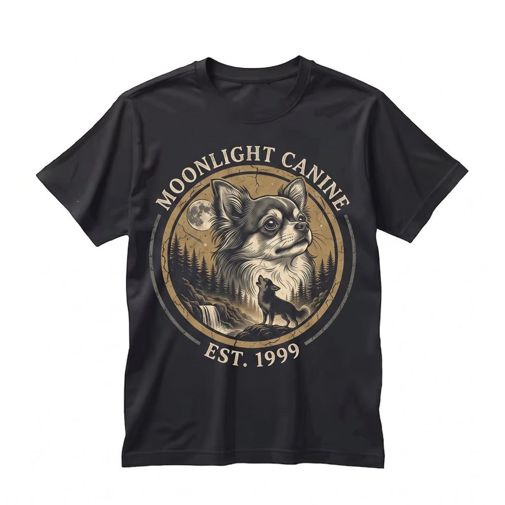 Retro 90s Howling Full Moon Long Hair Chihuahua Graphic Animal Mom Gift Unisex TShirt