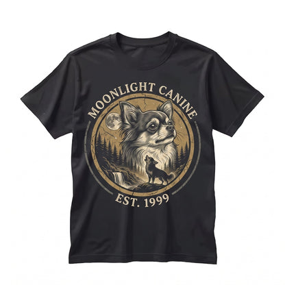 Retro 90s Howling Full Moon Long Hair Chihuahua Graphic Animal Mom Gift Unisex TShirt