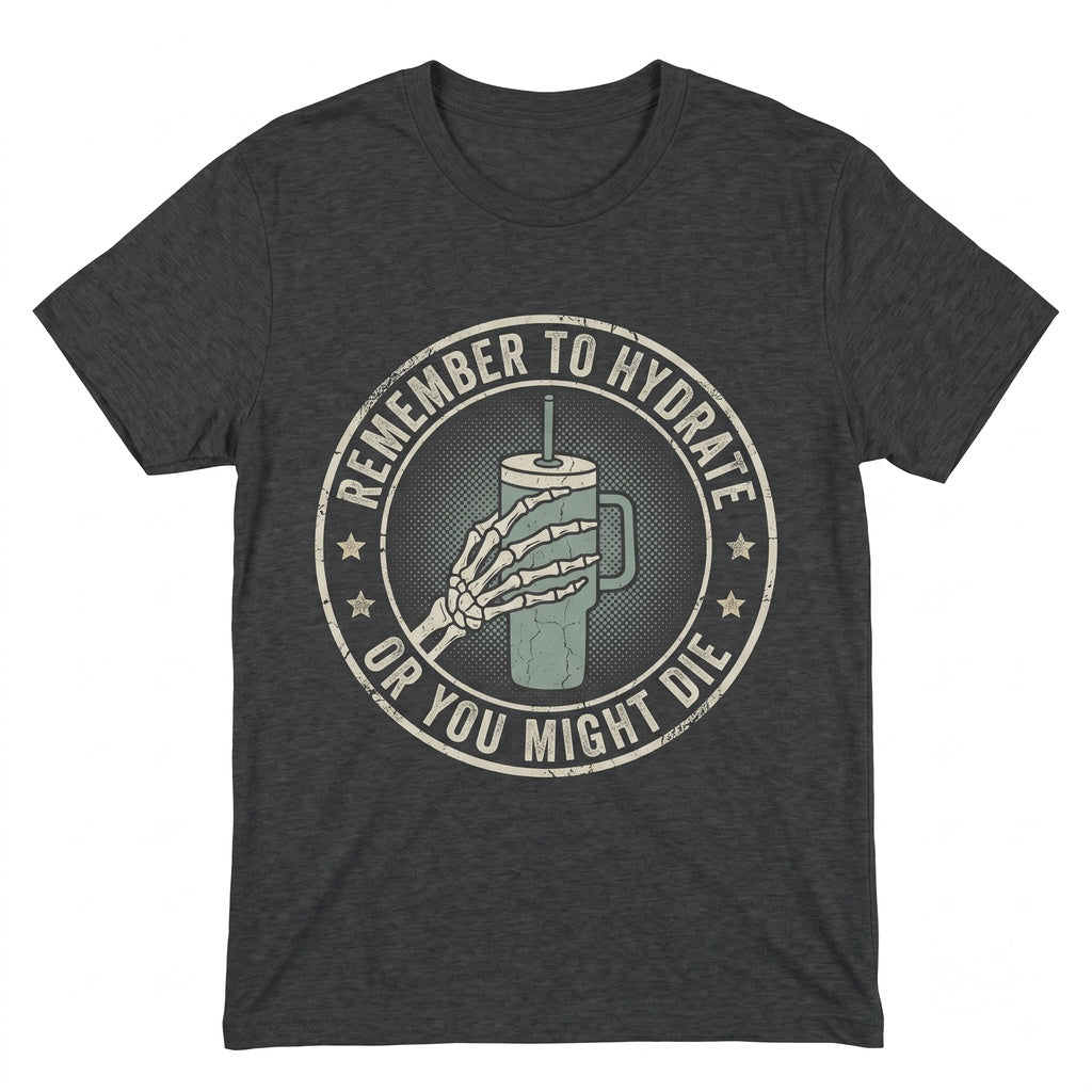 Remember To Hydrate Sarcastic Skeleton Water Bottle Graphic Sassy Snarky Drink Humor Decal Unisex TShirt