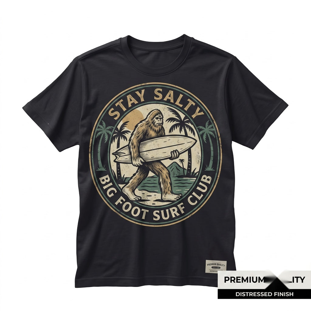 Stay Salty Bigfoot Retro Surf Ocean Graphic Graphic Print Cotton Apparel Unisex TShirt