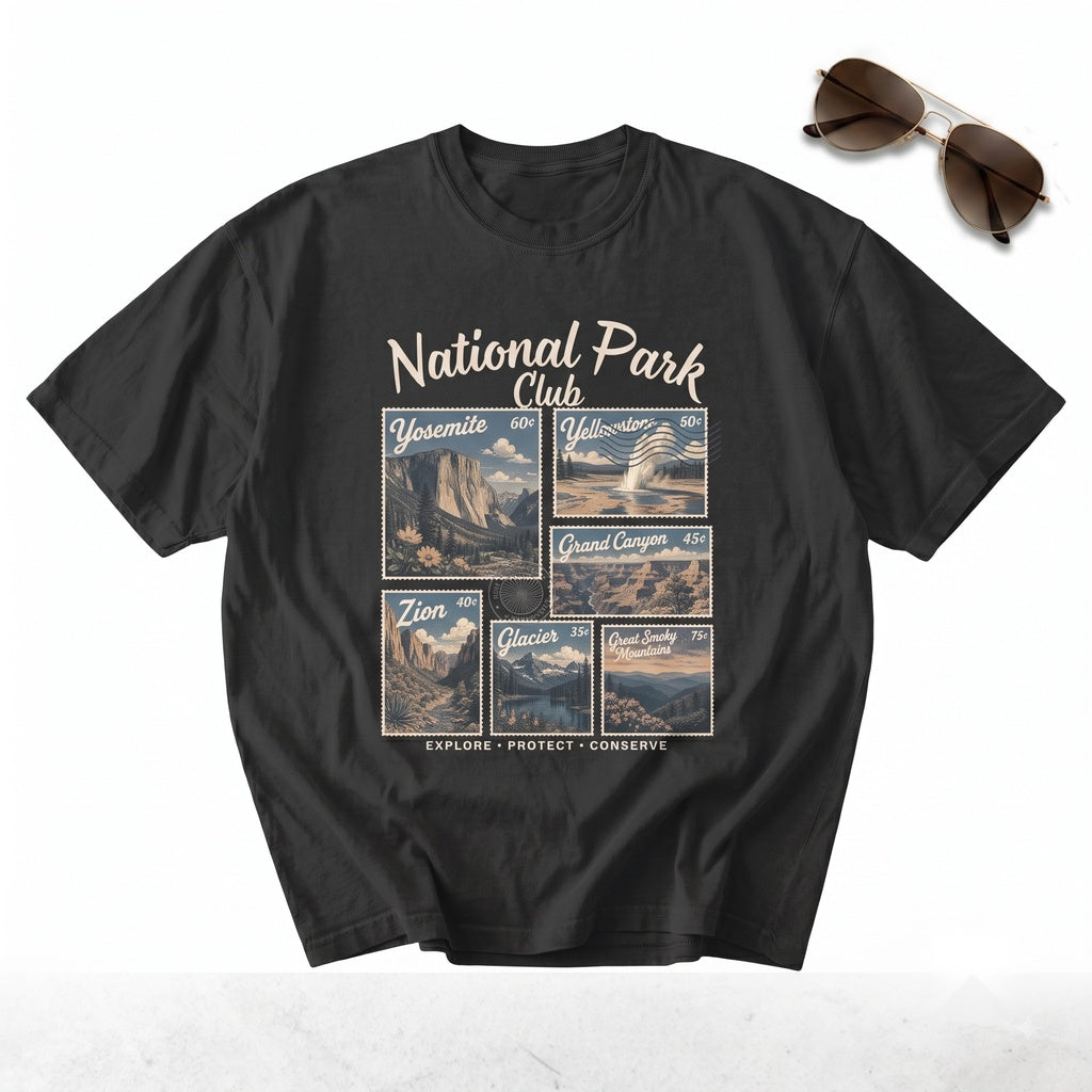 Vintage National Park Club Yosemite Yellowstone Glacier Zion Outdoor Hiking Trail Graphic Unisex TShirt