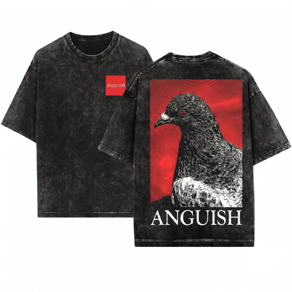 Anguish Pigeon Graphic Pullover Crewneck Sweater Heavyweight Apparel Unisex Wash T-Shirt