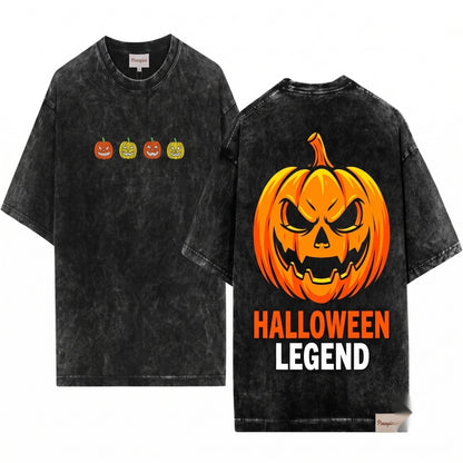 Embroidered Pumpkin Jack O Lantern Cute Cozy Fall Halloween Gift Crewneck Unisex Wash T-Shirt