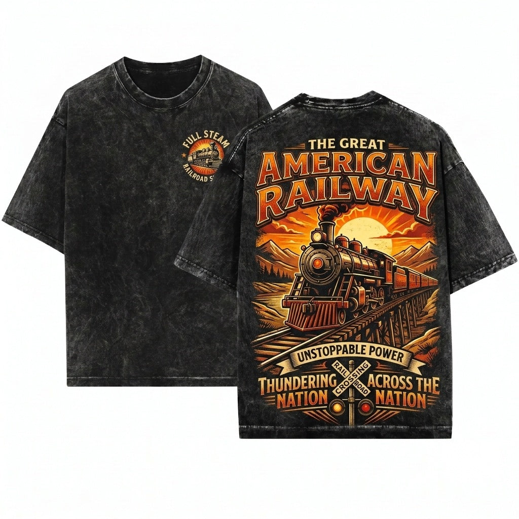 Vintage Train Ride The Rails Diesel Steam Engine Full Ahead Gift Unisex Wash T-Shirt