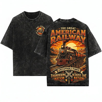 Vintage Train Ride The Rails Diesel Steam Engine Full Ahead Gift Unisex Wash T-Shirt