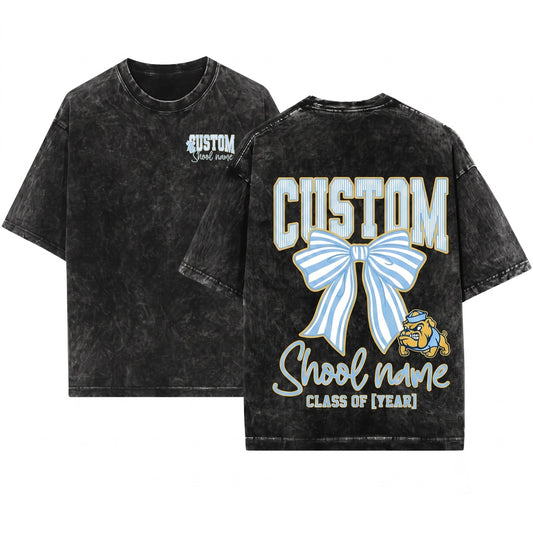 Blue Stripe Lace Coquette Custom Mascot School Name Personalized Spirit Team Pride Unisex Wash T-Shirt