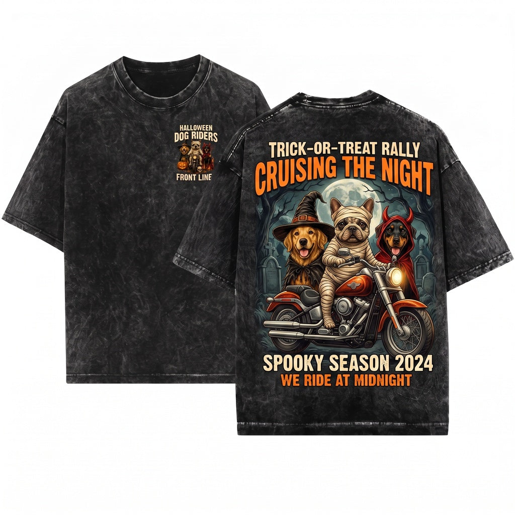 Cute Halloween Boxer Dog Pumpkin Ghost Witch Apparel Unisex Wash T-Shirt