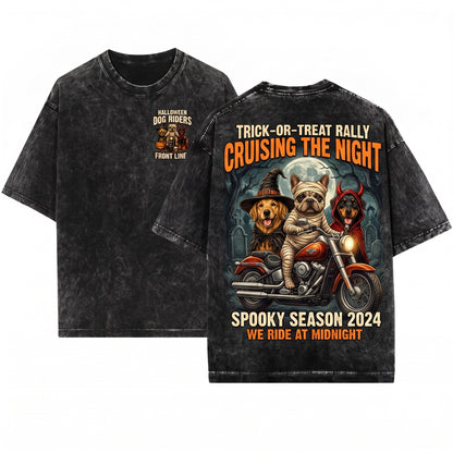 Cute Halloween Boxer Dog Pumpkin Ghost Witch Apparel Unisex Wash T-Shirt
