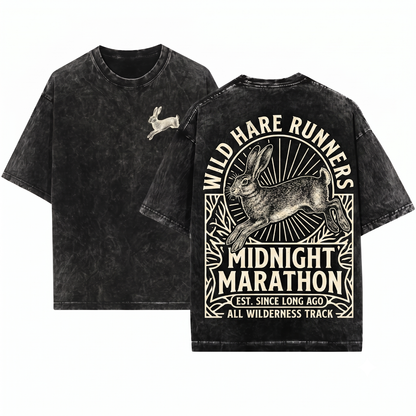 Vintage Realistic Hare Linocut Graphic Tee - Gothic Ink Engraved Rabbit Dark Art Illustration Gift Unisex Heavyweight Garment-Dyed T-Shirt