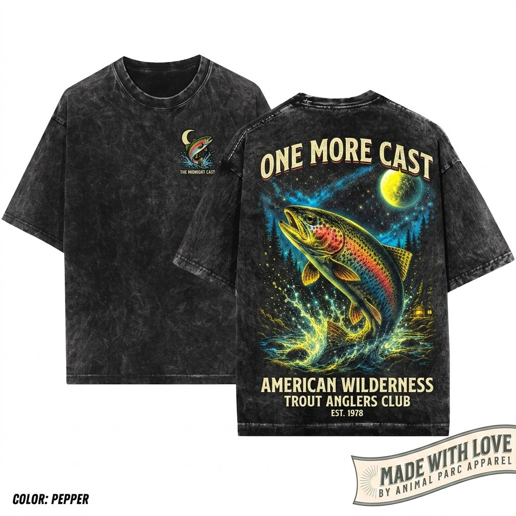 Rainbow Trout Full Moon Retro Fishing Gift 90s Animal Vintage Apparel Unisex Wash T-Shirt