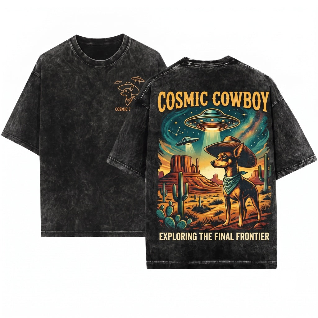 Vintage Western Alien Pinscher Retro Cowboy Dog Lovers Gift Unisex Wash T-Shirt