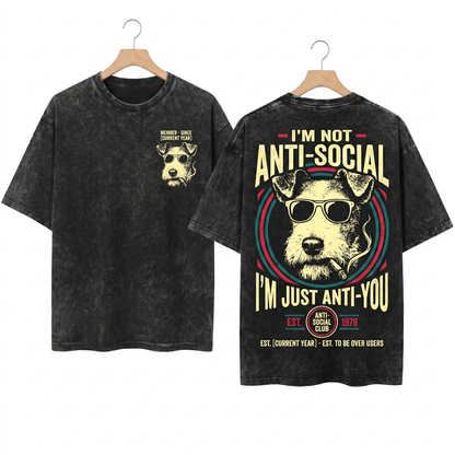 Vintage Grunge Smoking Wire Fox Terrier Tee Funny Y2K Edgy Dog Meme Graphic Cool Pet Owner Gift Unisex Heavyweight Garment-Dyed T-Shirt