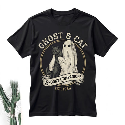 Spooky Ghost Cat Halloween Fall Pullover Graphic Apparel for Women Unisex TShirt
