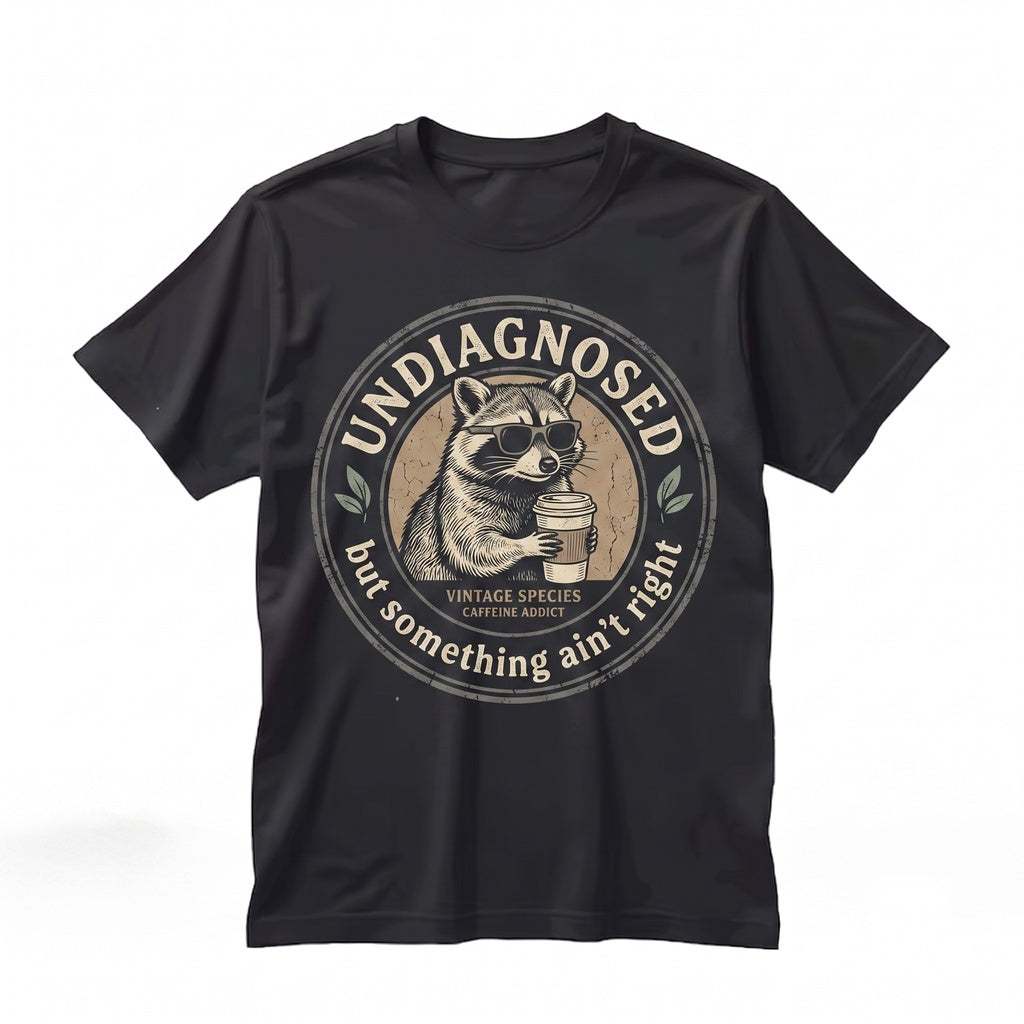 Undiagnosed But Something Aint Right Raccoon Drinking Iced Coffee Funny Animal Meme Sarcasm Humor Unisex TShirt
