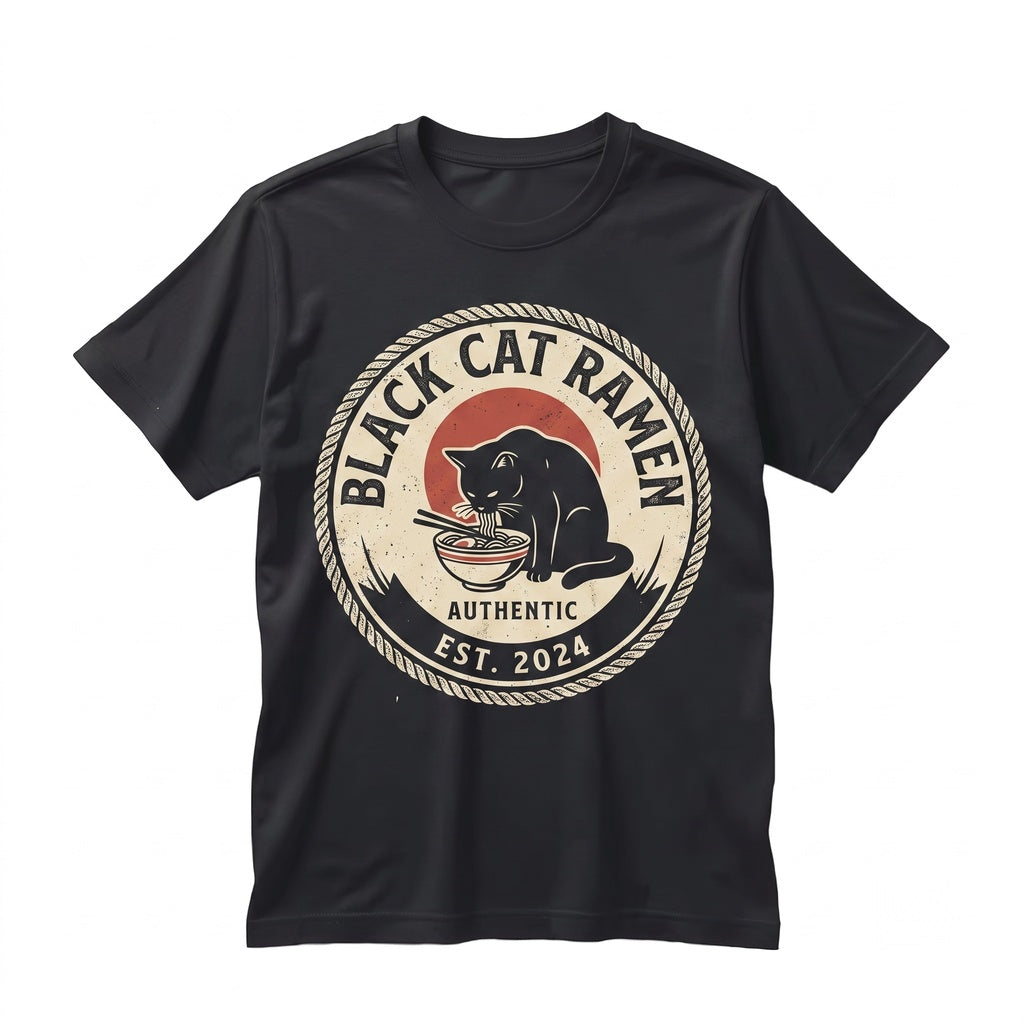 Cute Japanese Black Cat Eating Ramen Graphic Aesthetic Pet Lover Gift Apparel Unisex TShirt