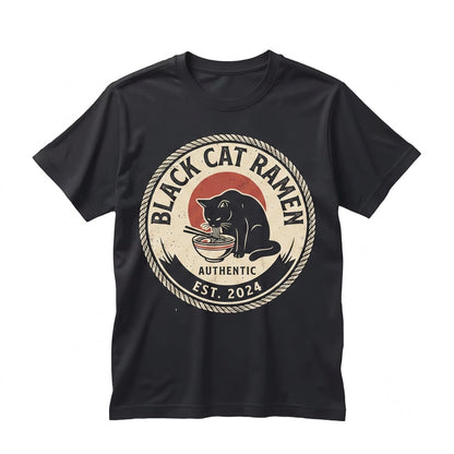 Cute Japanese Black Cat Eating Ramen Graphic Aesthetic Pet Lover Gift Apparel Unisex TShirt