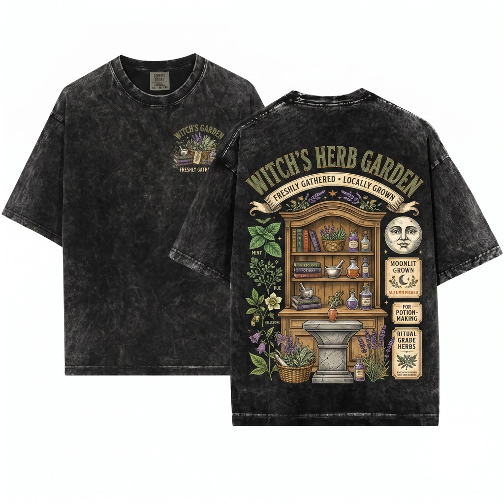 Witch’s Herb Garden Retro Botanical Fall Halloween Mushroom Plant Lover Gift Unisex Wash T-Shirt