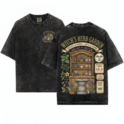 Witch’s Herb Garden Retro Botanical Fall Halloween Mushroom Plant Lover Gift Unisex Wash T-Shirt