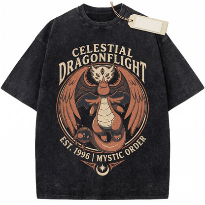 Mega Dragonite Vintage Washed Anime Dragon Graphic Oversized Gamer Gift Unisex TShirt
