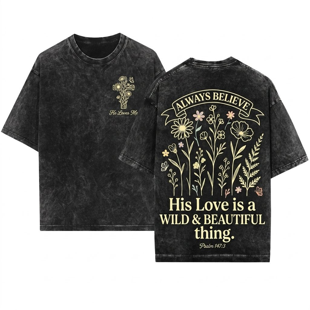 Jesus Loves You Faith Floral Butterfly Bible Verse Christianity Church Top Unisex Wash T-Shirt