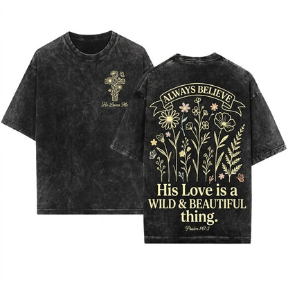 Jesus Loves You Faith Floral Butterfly Bible Verse Christianity Church Top Unisex Wash T-Shirt