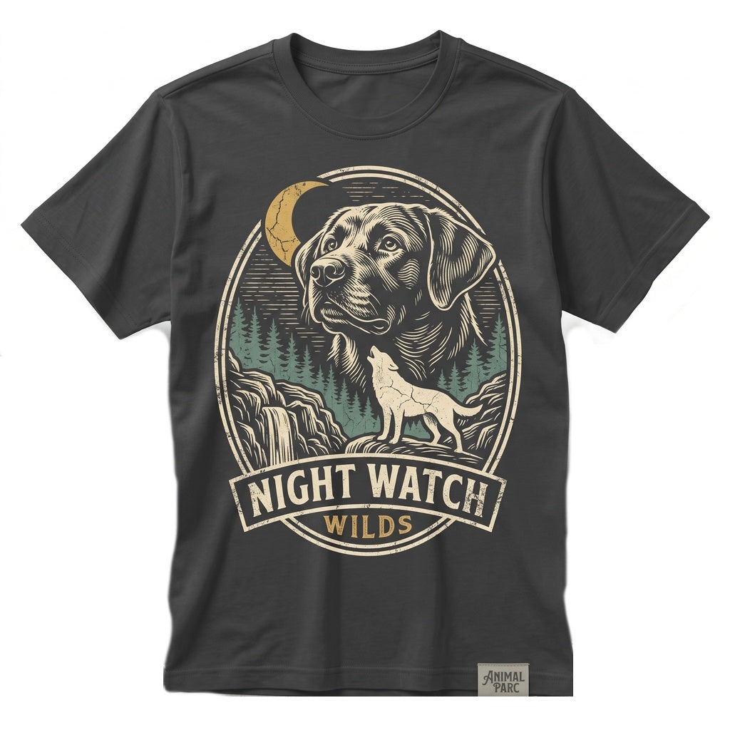 Vintage 90s Retro Black Labrador Retriever Howling at Full Moon Graphic Dog Lover Gift Unisex TShirt