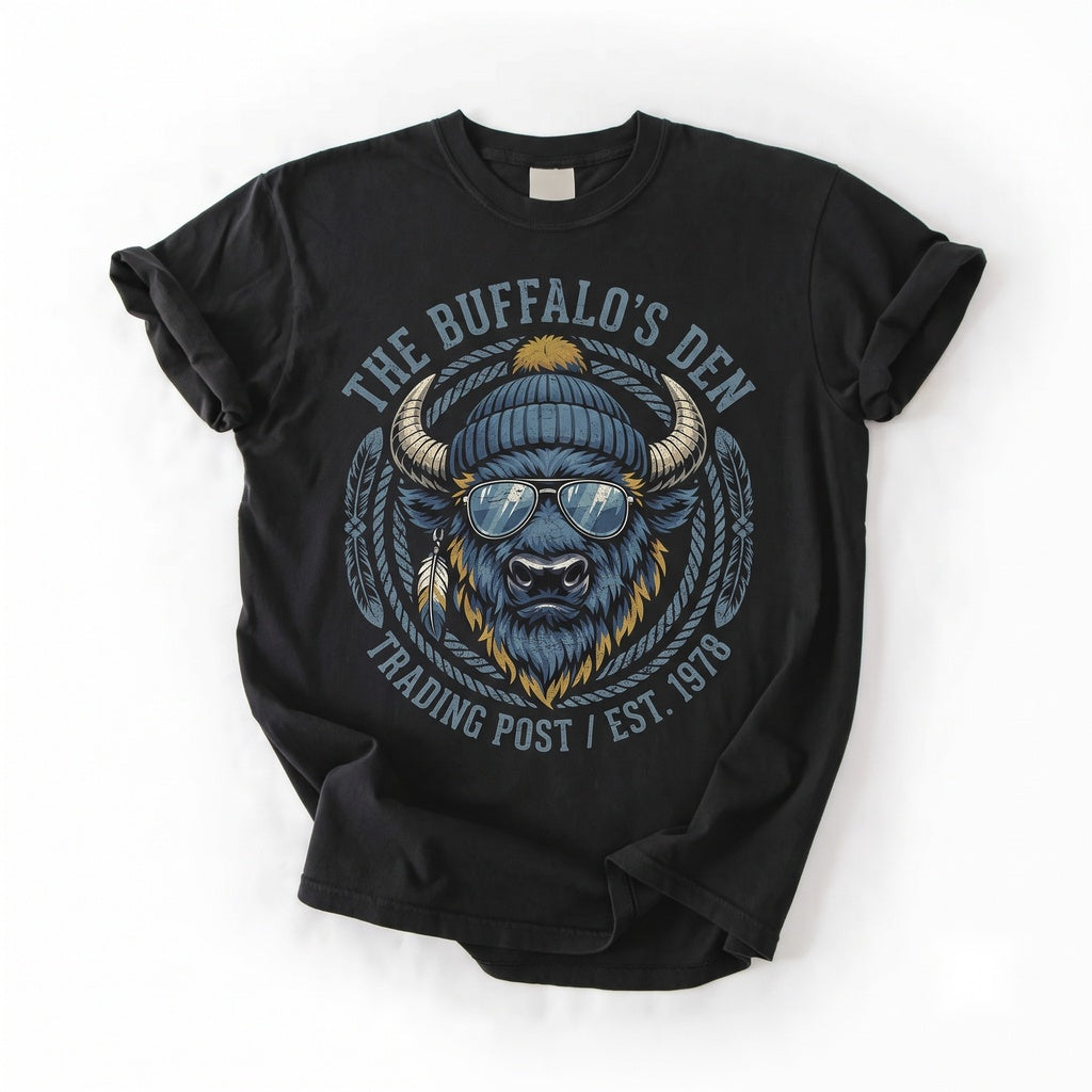 Cool Funny Buffalo Sunglasses Beanie Graphic Retro Western Animal Casual Unisex TShirt