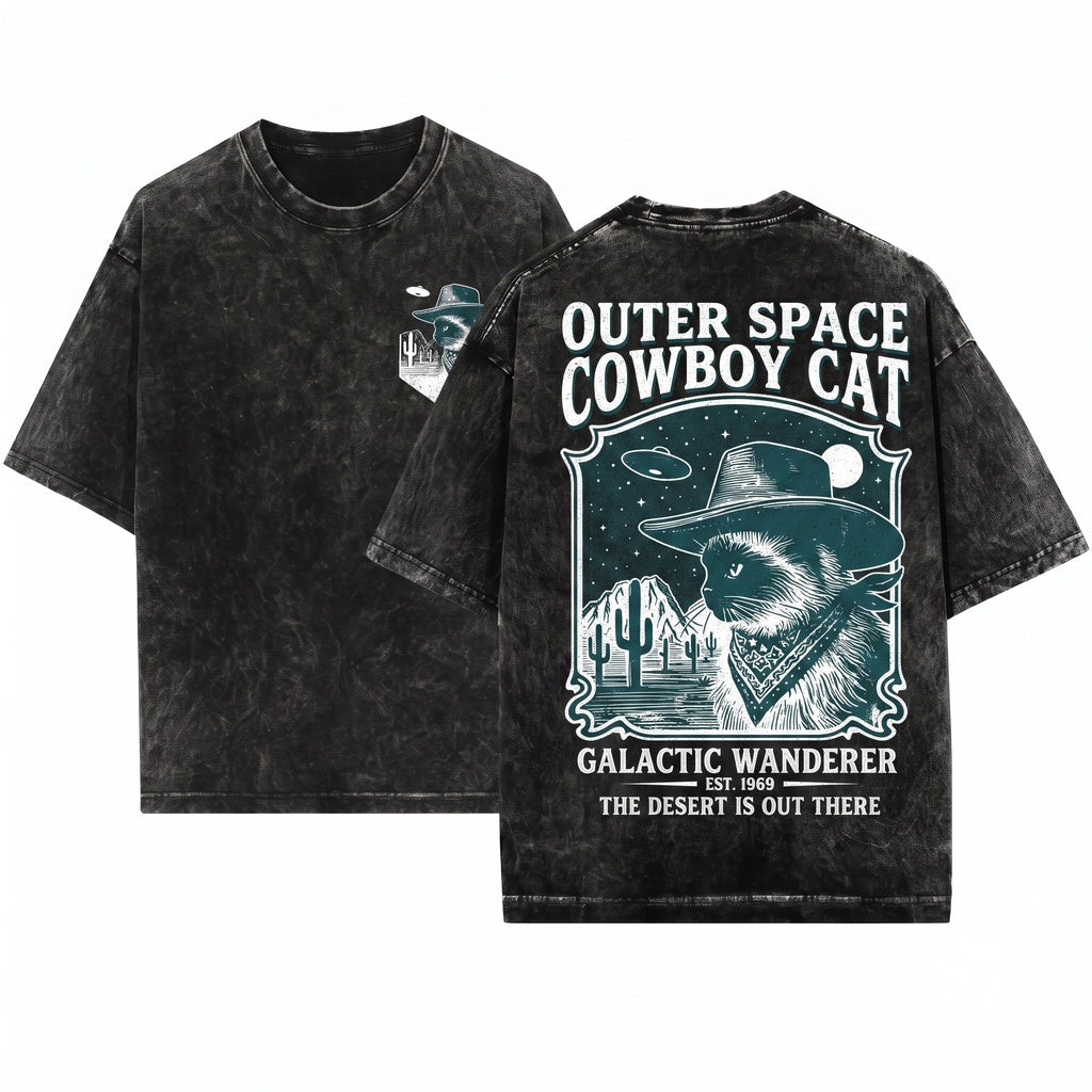 Vintage Western Cowboy Retro Alien Cat Lover Gift Ragdoll Mom Dad Unisex Wash T-Shirt
