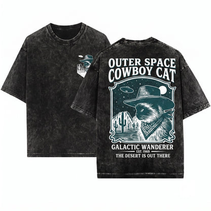 Vintage Western Cowboy Retro Alien Cat Lover Gift Ragdoll Mom Dad Unisex Wash T-Shirt