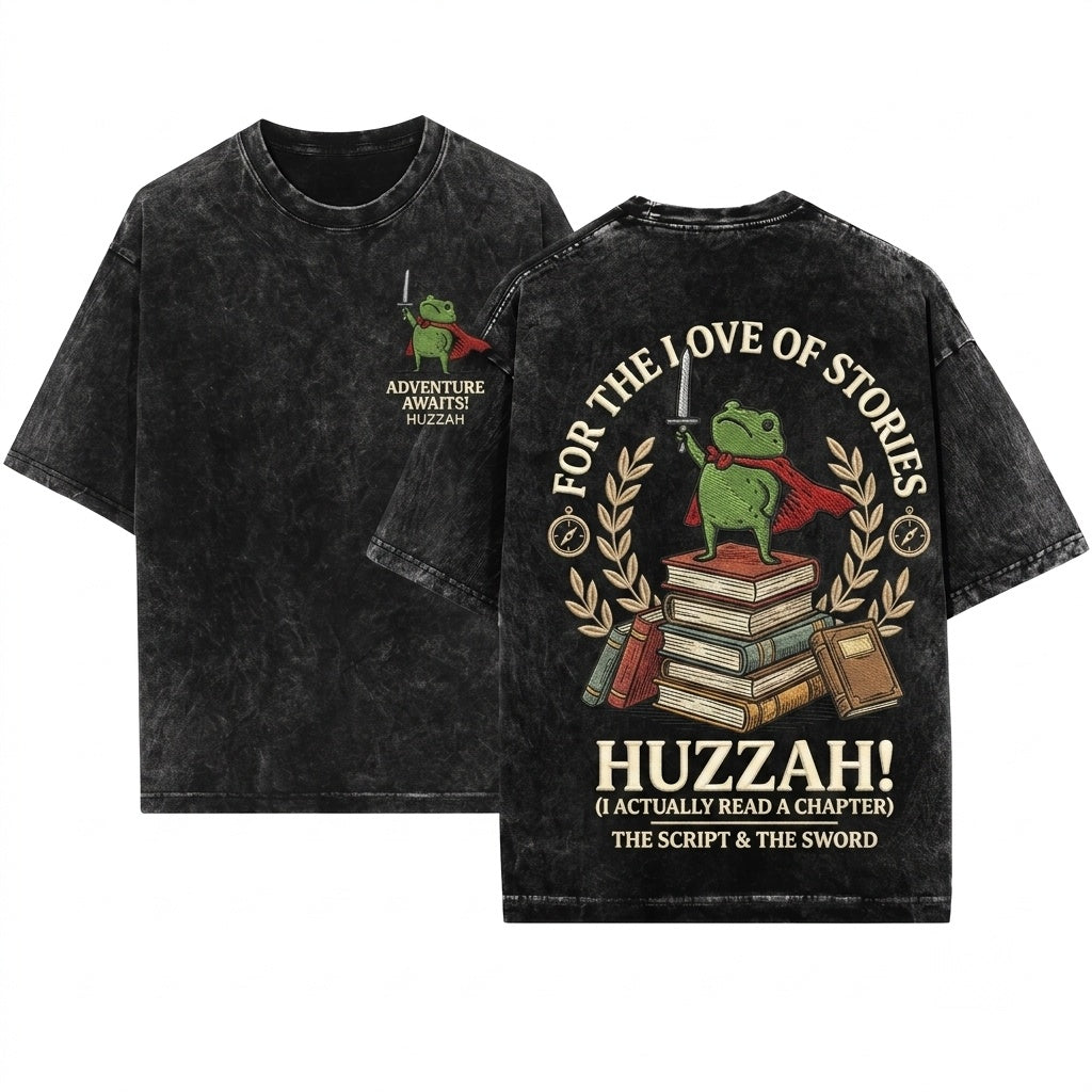 Huzzah Medieval Embroidered Sword Frog Renaissance Faire Funny DnD Gift Unisex Wash T-Shirt
