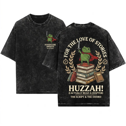 Huzzah Medieval Embroidered Sword Frog Renaissance Faire Funny DnD Gift Unisex Wash T-Shirt