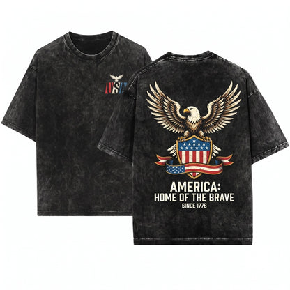 Vintage Patriotic USA Flag Red White Blue Classic Unisex Wash T-Shirt