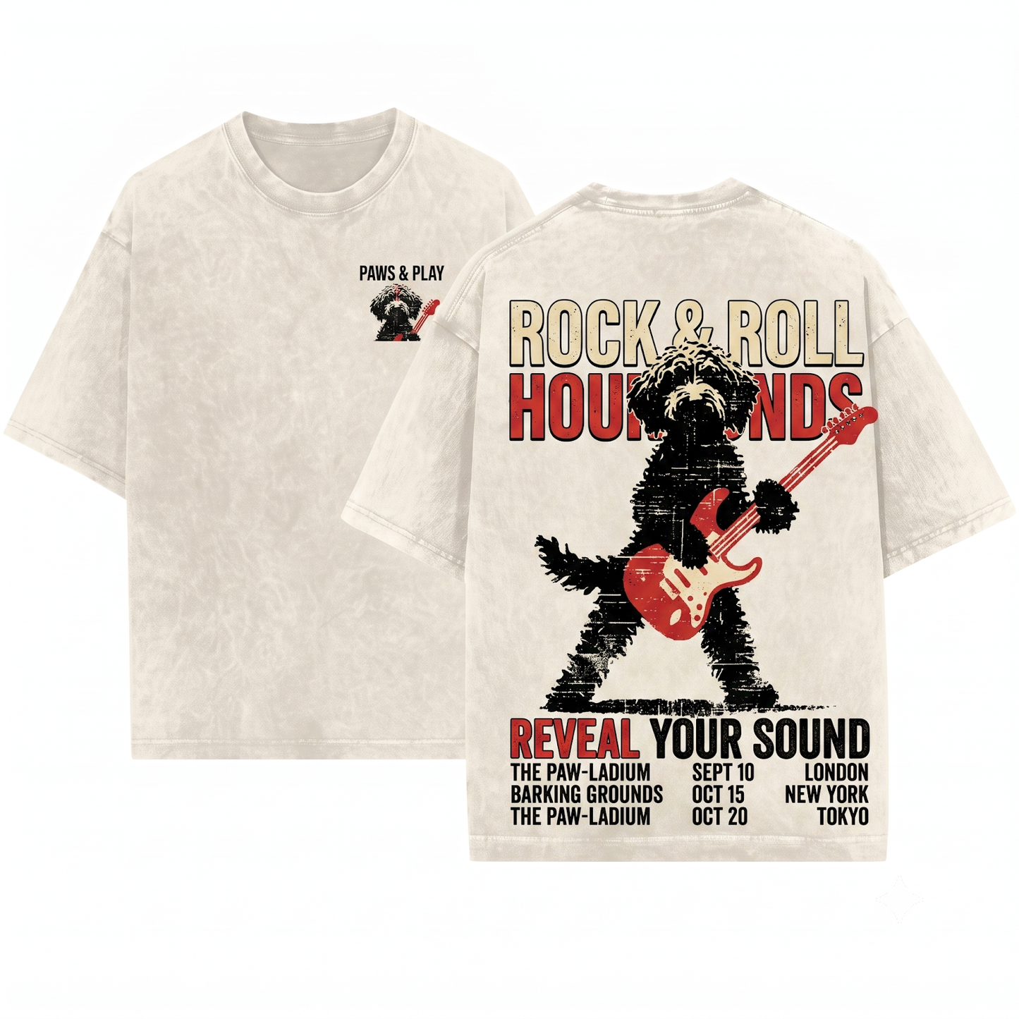 Goldendoodle Rock Guitar Graphic Tee - Dog Lover Music Fan Mom Dad Gift Unisex Heavyweight Garment-Dyed T-Shirt