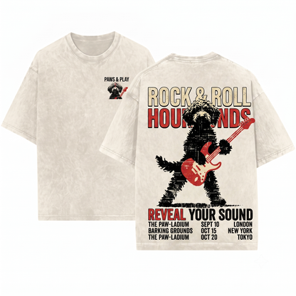 Goldendoodle Rock Guitar Graphic Tee - Dog Lover Music Fan Mom Dad Gift Unisex Heavyweight Garment-Dyed T-Shirt