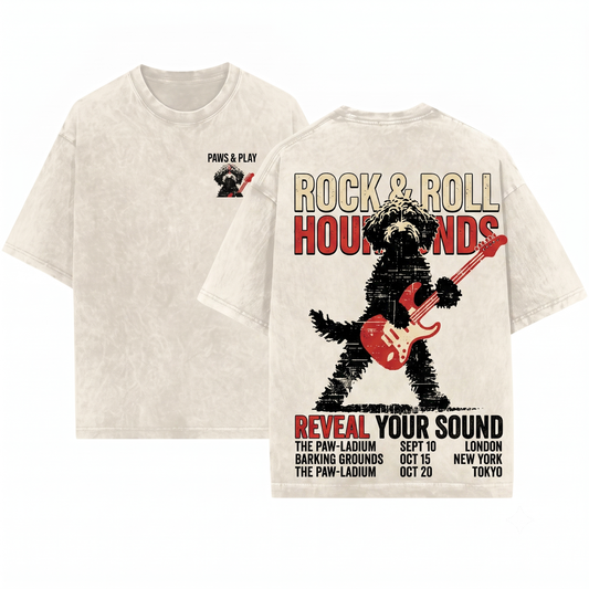 Goldendoodle Rock Guitar Graphic Tee - Dog Lover Music Fan Mom Dad Gift Unisex Heavyweight Garment-Dyed T-Shirt