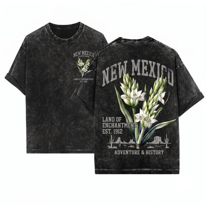 New Mexico State Flower Yucca Botanical Desert Bloom Graphic Vintage Unisex Wash T-Shirt