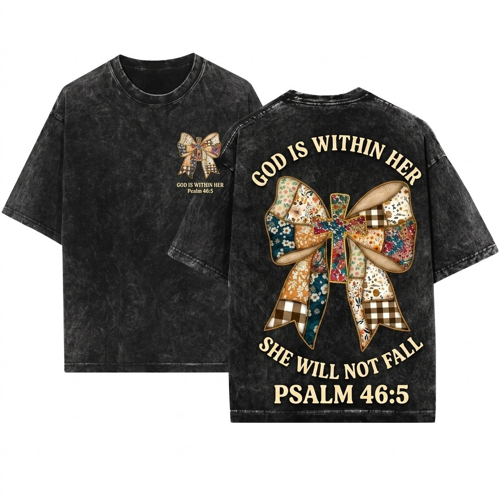 Jesus God Is Within Her She Will Not Fall Coquette Christian Bible Verse Faith Thanksgiving Unisex Wash T-Shirt