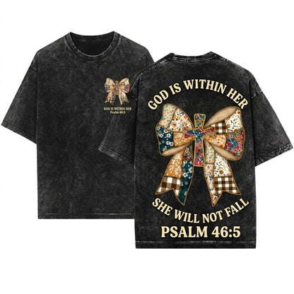 Jesus God Is Within Her She Will Not Fall Coquette Christian Bible Verse Faith Thanksgiving Unisex Wash T-Shirt