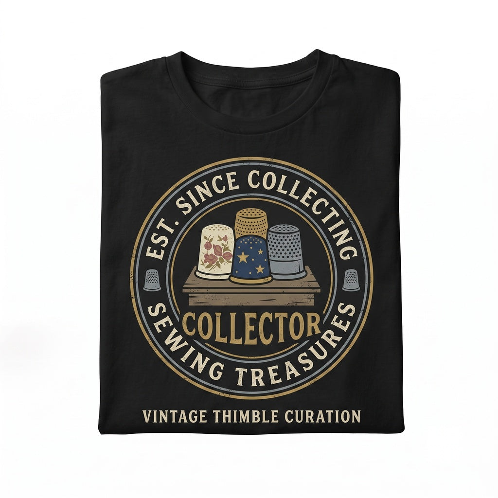 Proud Thimble Collector Vintage Sewing Design Graphic Artwork Retro Quilter Gift Unisex TShirt