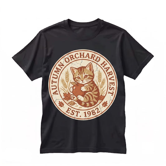 90s Nostalgia Cozy Season Pumpkin Autumn Lover Vintage Kitten With Apples Thanksgiving Unisex TShirt