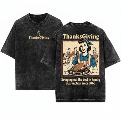 Retro Thanksgiving Fall Holiday Sweater Autumn Gift Womens Unisex Wash T-Shirt