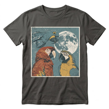 Three Macaws Moon Vintage Parrot Celestial Bird Tropical Wildlife Lover Gift Unisex TShirt