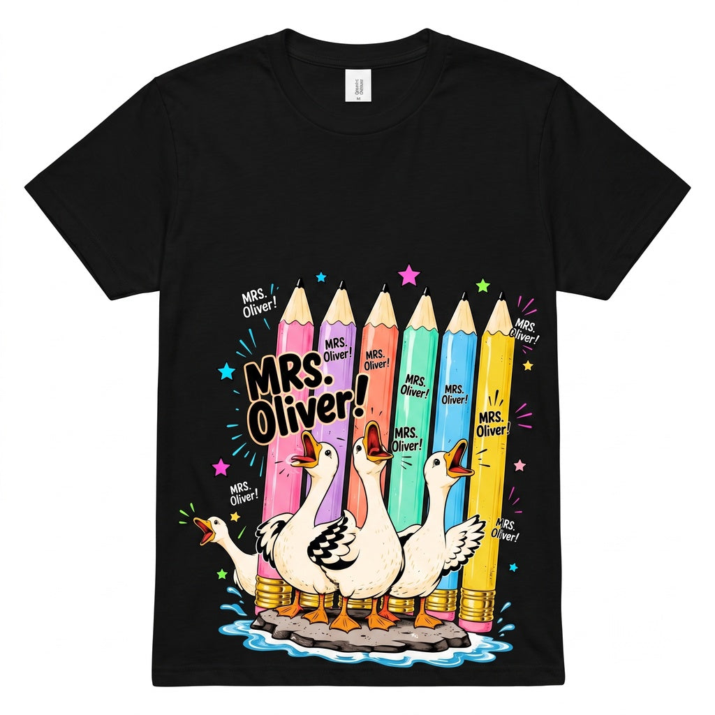 Custom Personalized Teacher Cute Goose Duck Back To School Appreciation Gift Unisex TShirt