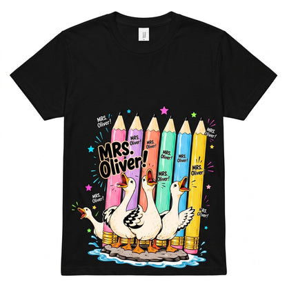 Custom Personalized Teacher Cute Goose Duck Back To School Appreciation Gift Unisex TShirt