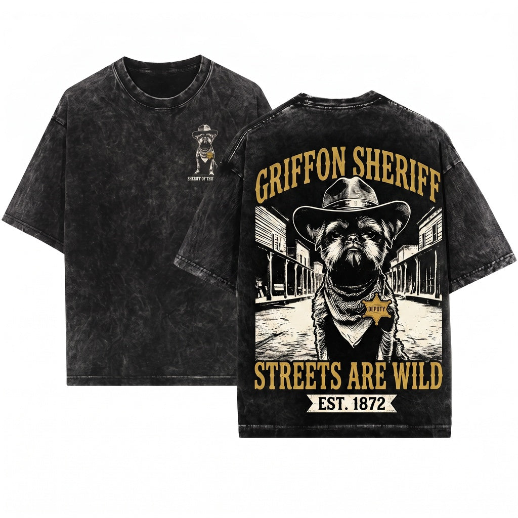 Wild West Town Brussels Griffon Western Style Cowboy Retro Mom Dad Gift Unisex Wash T-Shirt